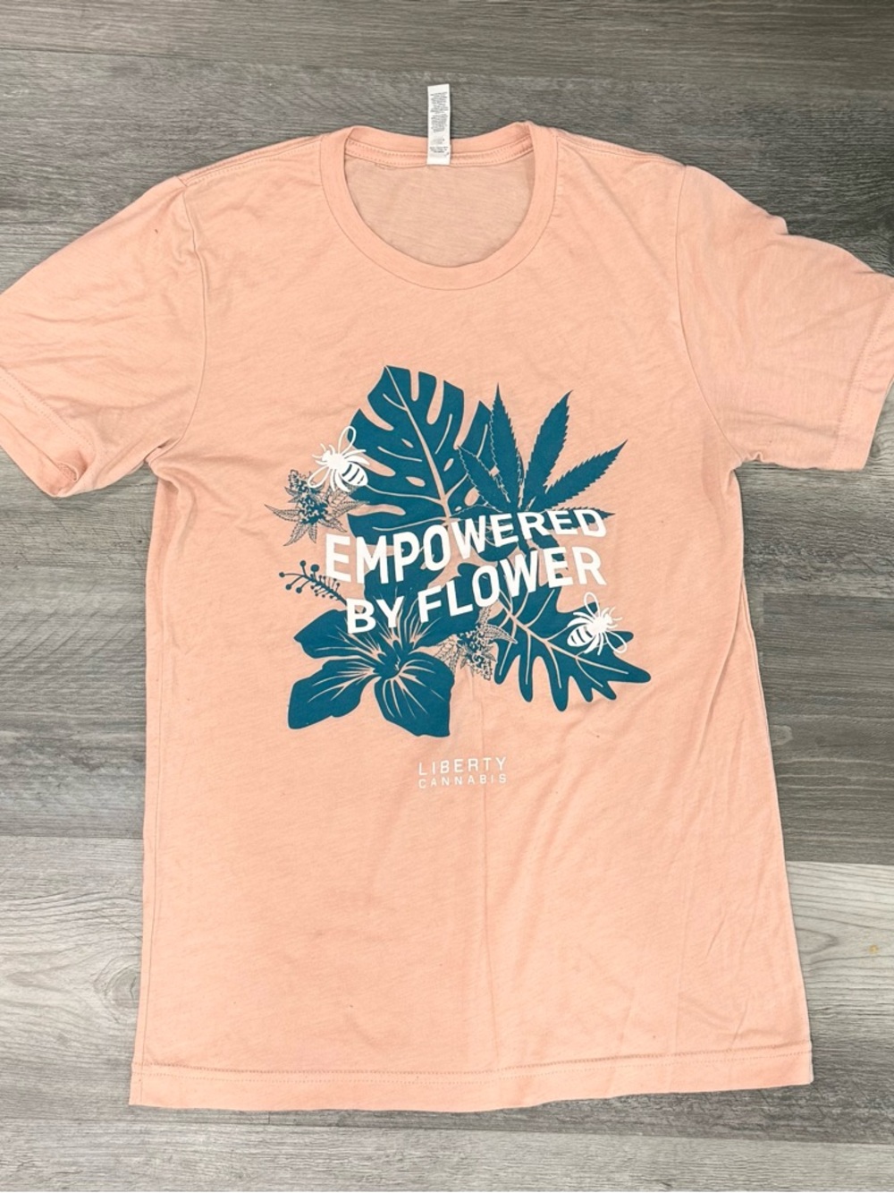 Coral Tee with Teal Botanical Graphic